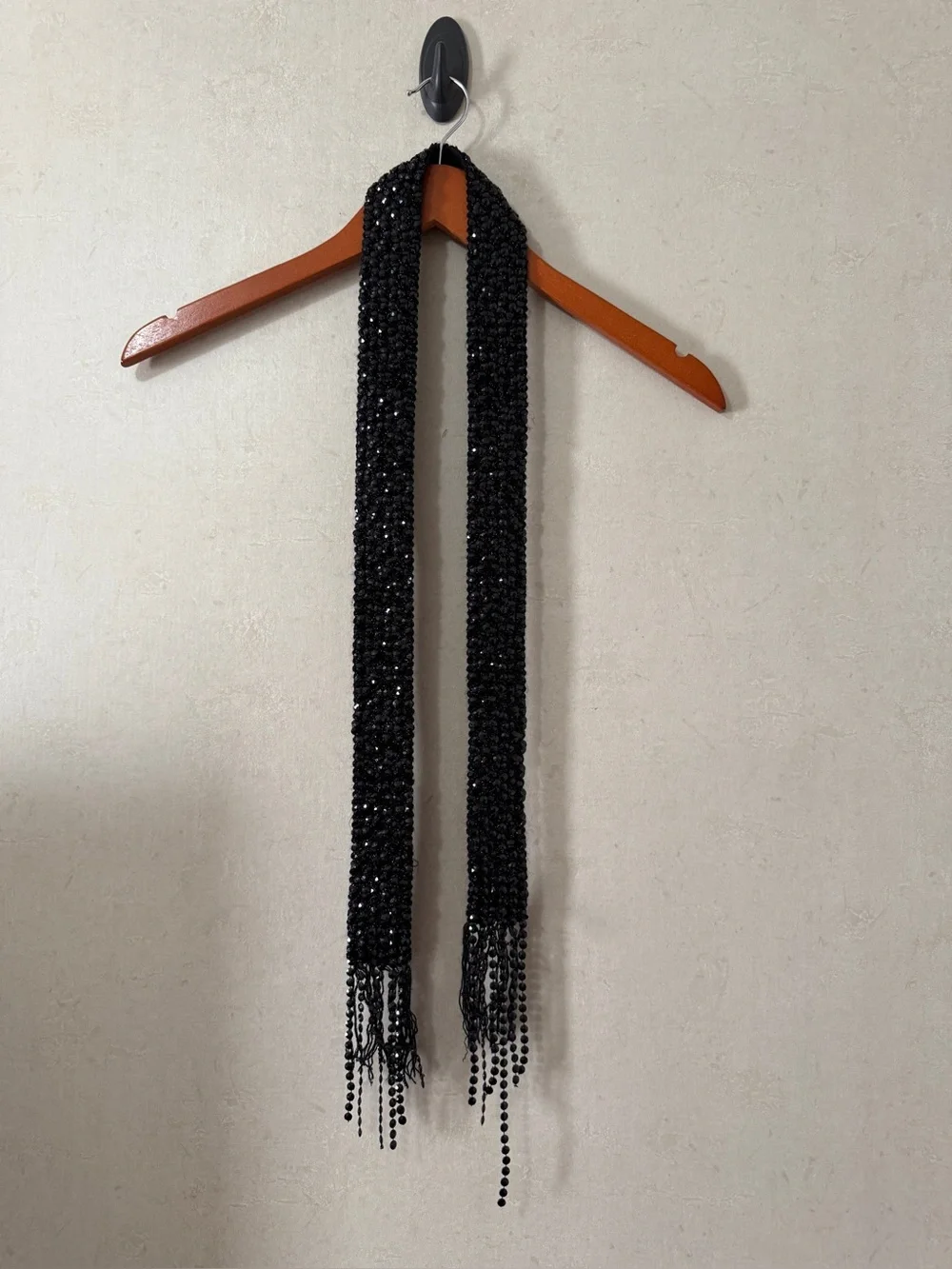 Black Beaded Fringe Wrap Belt – 56”